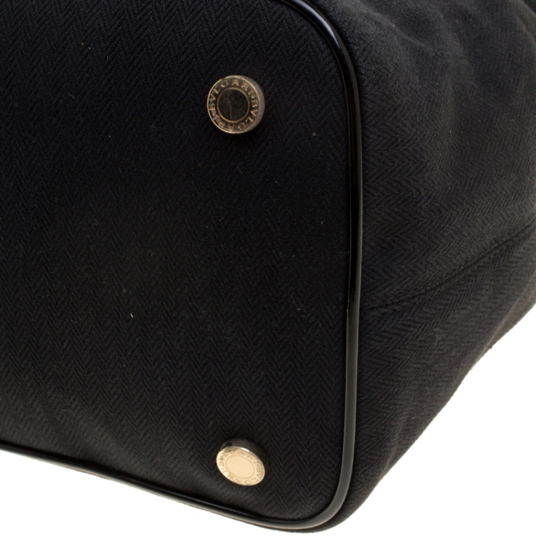 Pre Owned Bvlgari Black Chevron Canvas and Leather Isabella Rossellini Tote