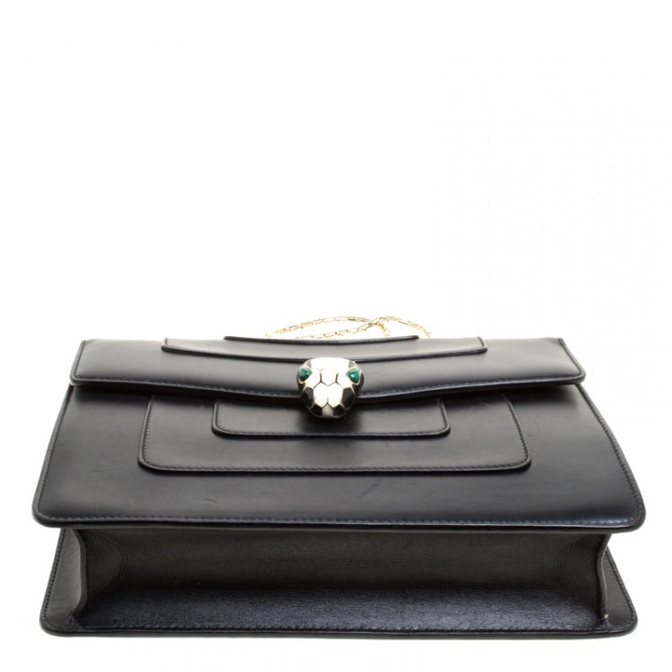 مملوكة مسبقًا Bvlgari Black Leather Medium Serpenti Forever Shoulder Bag
