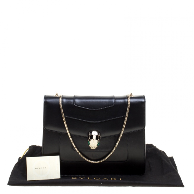 مملوكة مسبقًا Bvlgari Black Leather Medium Serpenti Forever Shoulder Bag