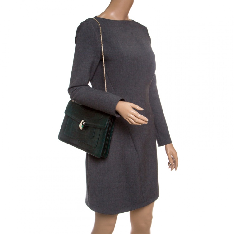 Pre Owned Bvlgari Green Lizard Medium Serpenti Forever Shoulder Bag