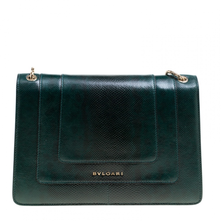 Pre Owned Bvlgari Green Lizard Medium Serpenti Forever Shoulder Bag