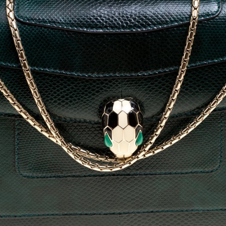 Pre Owned Bvlgari Green Lizard Medium Serpenti Forever Shoulder Bag
