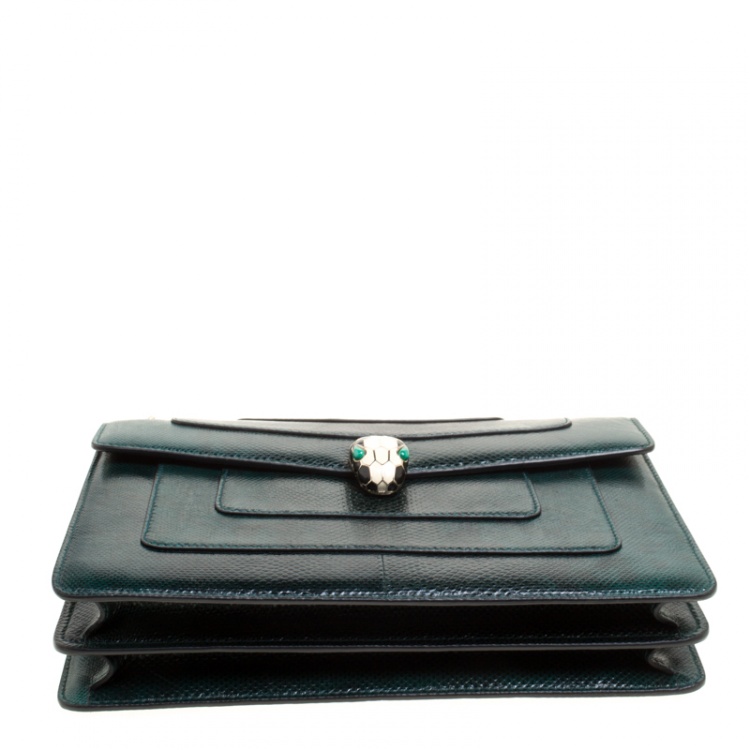 Pre Owned Bvlgari Green Lizard Medium Serpenti Forever Shoulder Bag