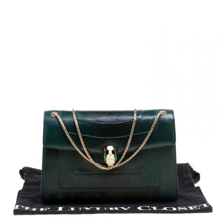 Pre Owned Bvlgari Green Lizard Medium Serpenti Forever Shoulder Bag