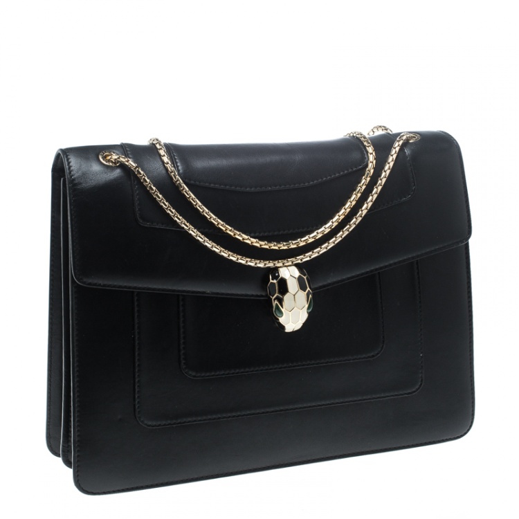 Pre Owned Bvlgari Black Leather Large Serpenti Forever Shoulder Bag