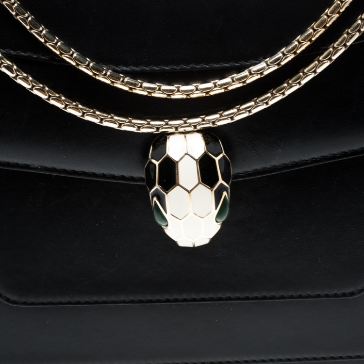 Pre Owned Bvlgari Black Leather Large Serpenti Forever Shoulder Bag