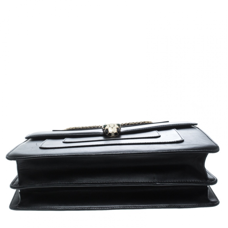 Pre Owned Bvlgari Black Leather Large Serpenti Forever Shoulder Bag
