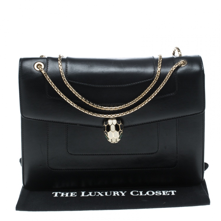 Pre Owned Bvlgari Black Leather Large Serpenti Forever Shoulder Bag