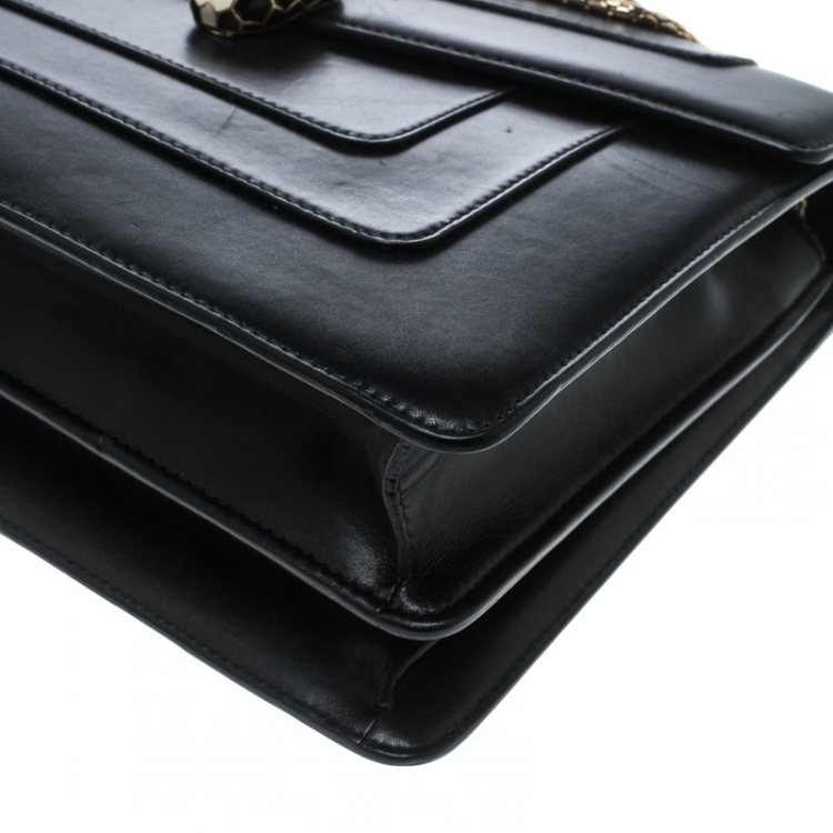 Pre Owned Bvlgari Black Leather Large Serpenti Forever Shoulder Bag