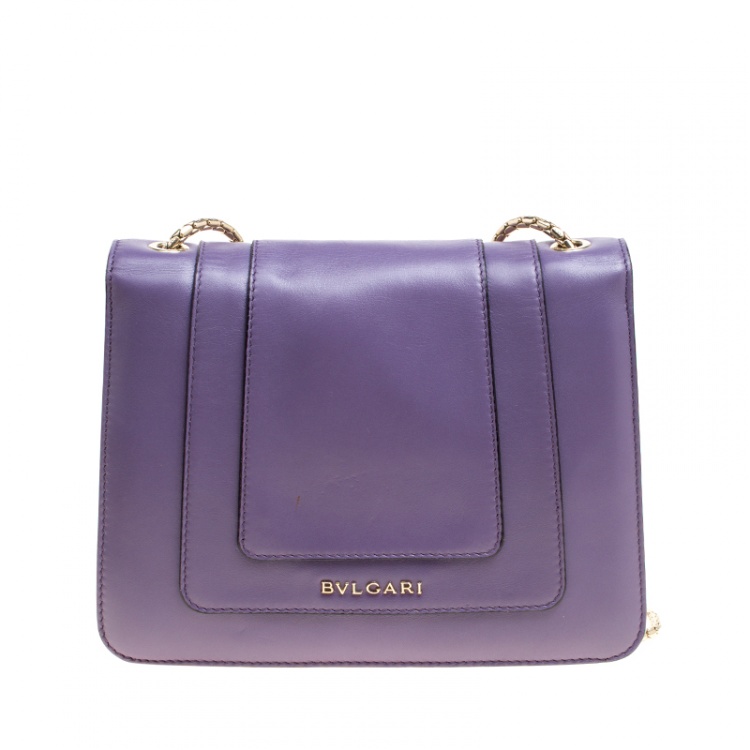 Pre Owned Bvlgari Purple Leather Small Serpenti Forever Shoulder Bag