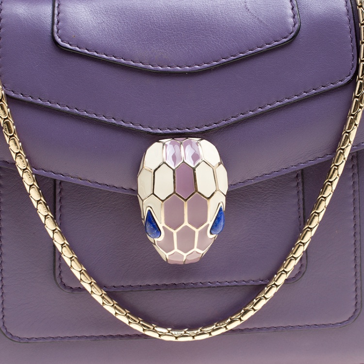 Pre Owned Bvlgari Purple Leather Small Serpenti Forever Shoulder Bag