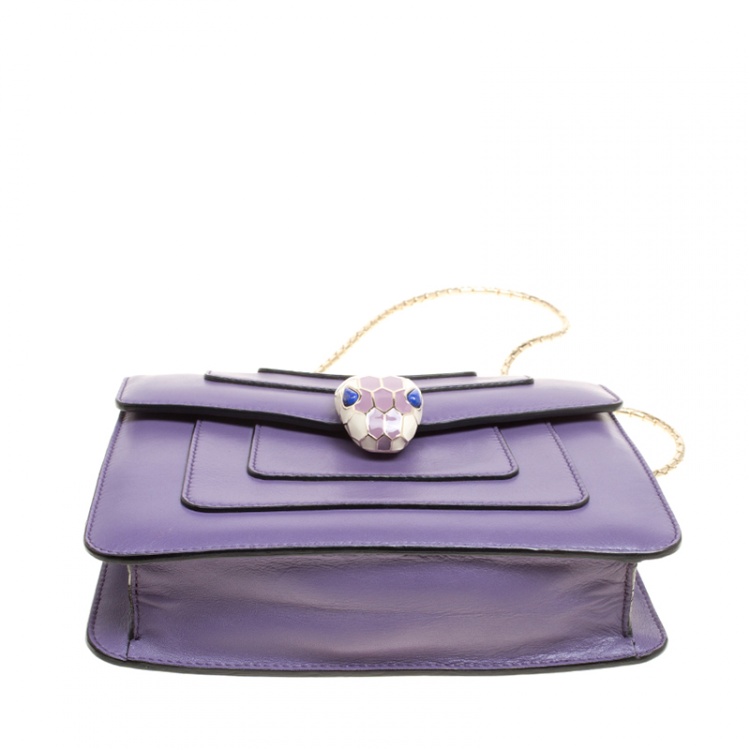 Pre Owned Bvlgari Purple Leather Small Serpenti Forever Shoulder Bag