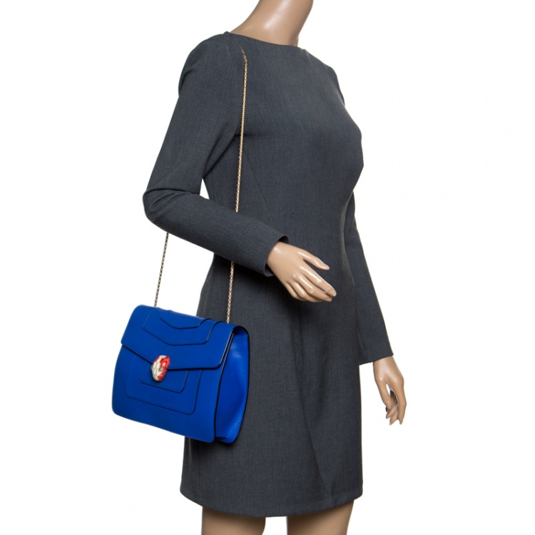 Pre Owned Bvlgari Blue Leather Medium Serpenti Forever Shoulder Bag