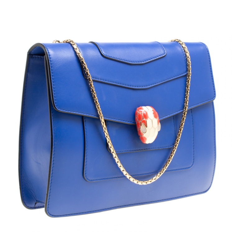 Pre Owned Bvlgari Blue Leather Medium Serpenti Forever Shoulder Bag