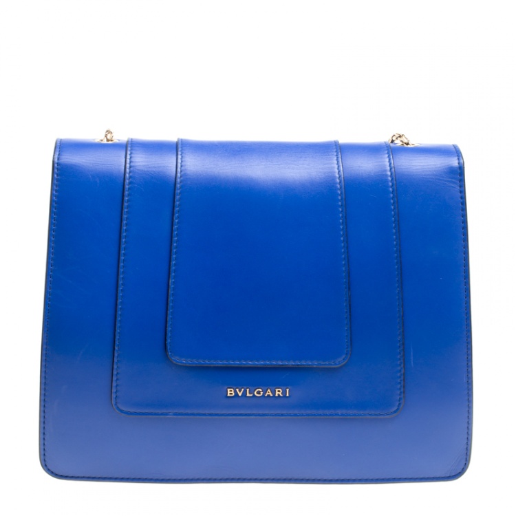 Pre Owned Bvlgari Blue Leather Medium Serpenti Forever Shoulder Bag