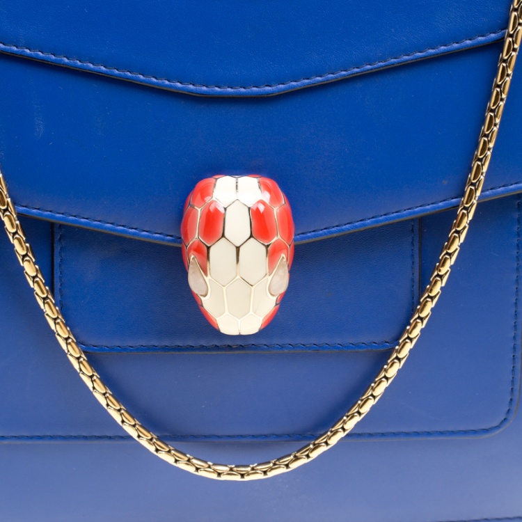 Pre Owned Bvlgari Blue Leather Medium Serpenti Forever Shoulder Bag