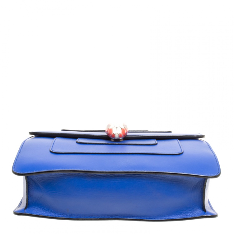 Pre Owned Bvlgari Blue Leather Medium Serpenti Forever Shoulder Bag