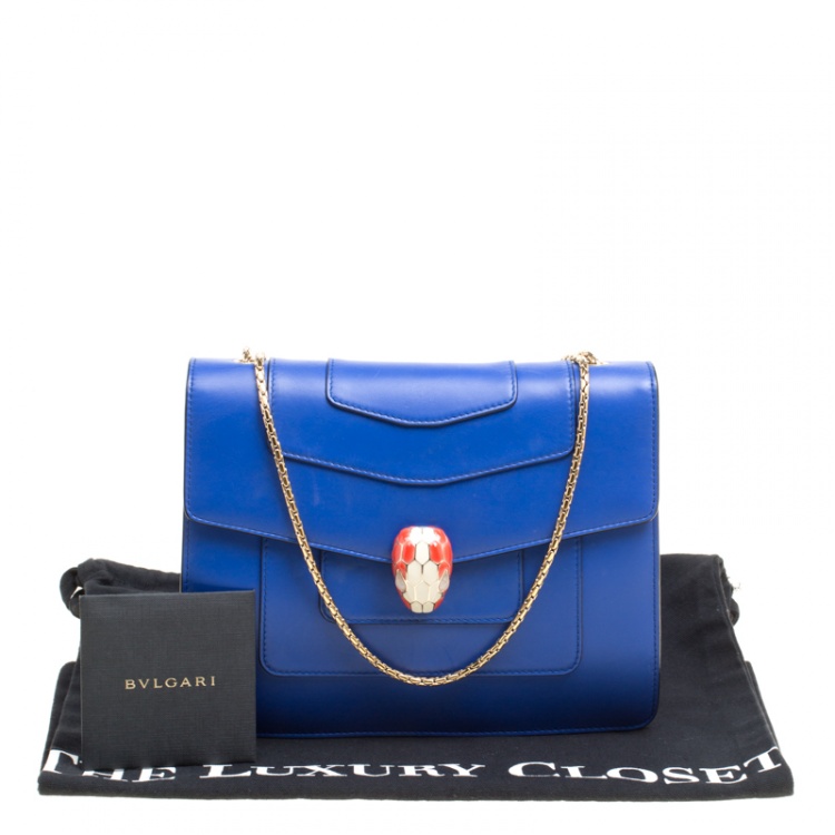 Pre Owned Bvlgari Blue Leather Medium Serpenti Forever Shoulder Bag