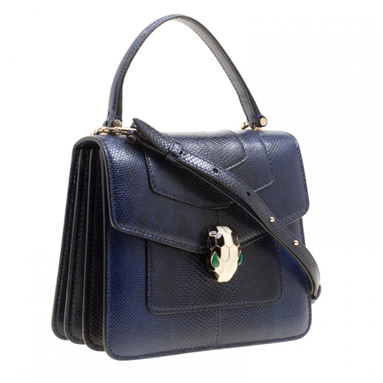 Pre Owned Bvlgari Indigo Karung Serpenti Forever Top Handle Bag