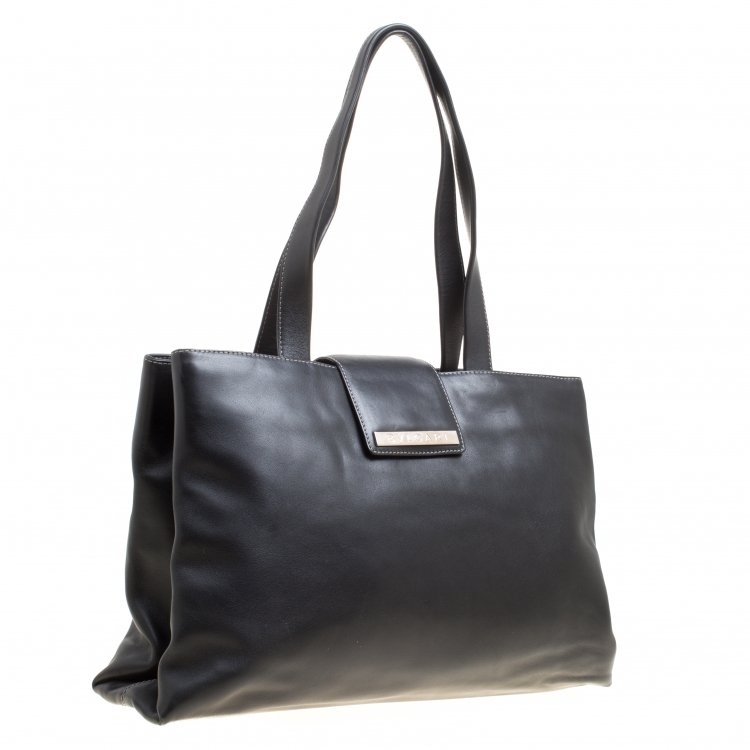 Pre Owned Bvlgari Black Leather Shopper Tote