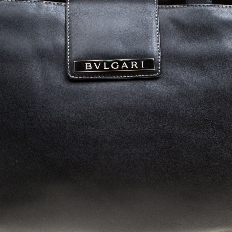 Pre Owned Bvlgari Black Leather Shopper Tote