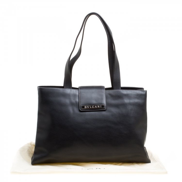 Pre Owned Bvlgari Black Leather Shopper Tote