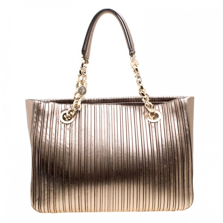 Pre Owned Bvlgari Gun Metal Plisse Leather Monte Shopper Tote