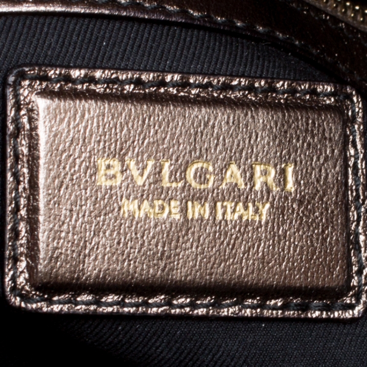 Pre Owned Bvlgari Gun Metal Plisse Leather Monte Shopper Tote