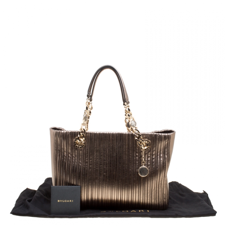 Pre Owned Bvlgari Gun Metal Plisse Leather Monte Shopper Tote