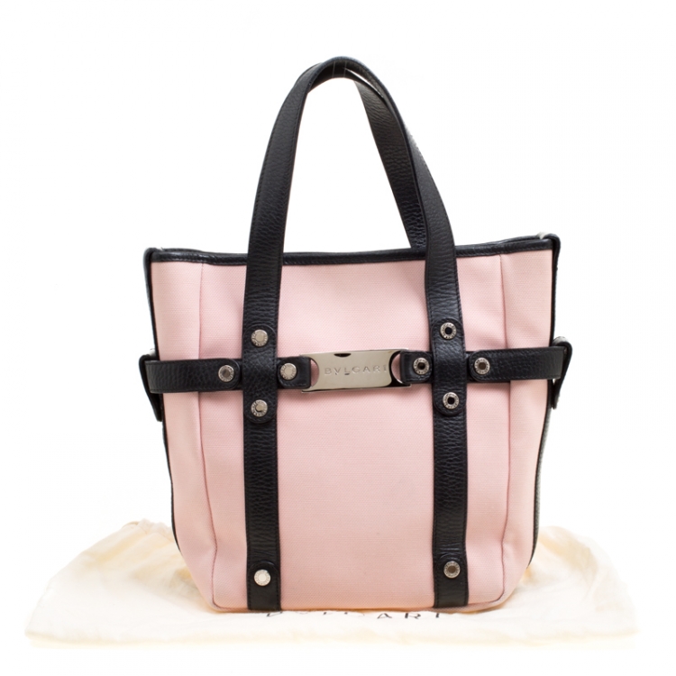 Pre Owned Bvlgari Pink/Black Canvas and Leather Tote