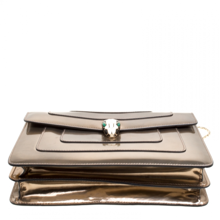 Pre Owned Bvlgari Brown Patent Leather Medium Serpenti Forever Shoulder Bag