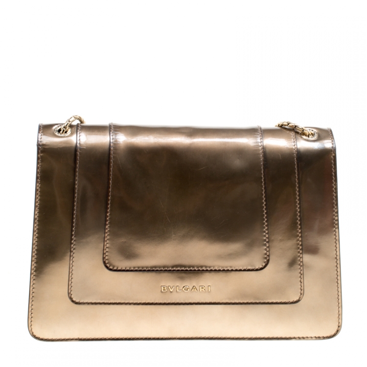 Pre Owned Bvlgari Brown Patent Leather Medium Serpenti Forever Shoulder Bag