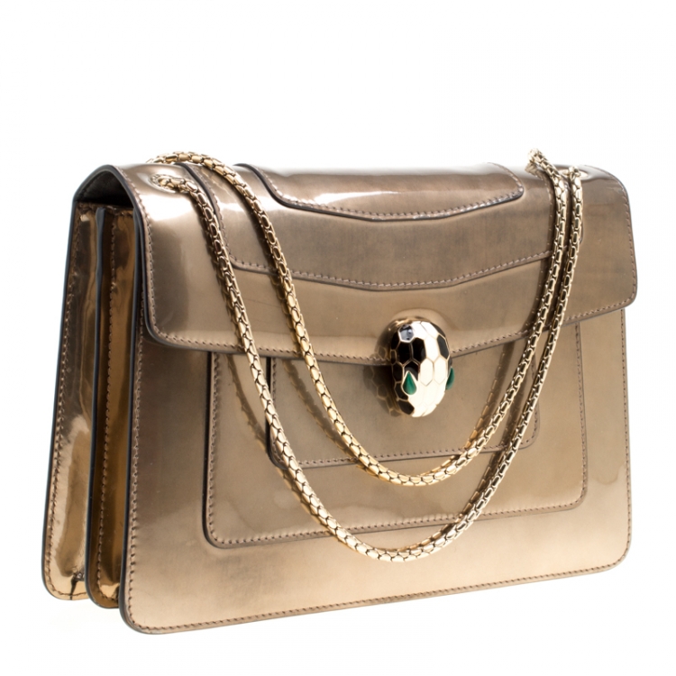 Pre Owned Bvlgari Brown Patent Leather Medium Serpenti Forever Shoulder Bag