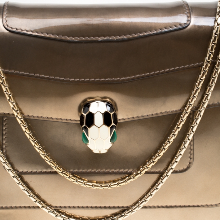 Pre Owned Bvlgari Brown Patent Leather Medium Serpenti Forever Shoulder Bag