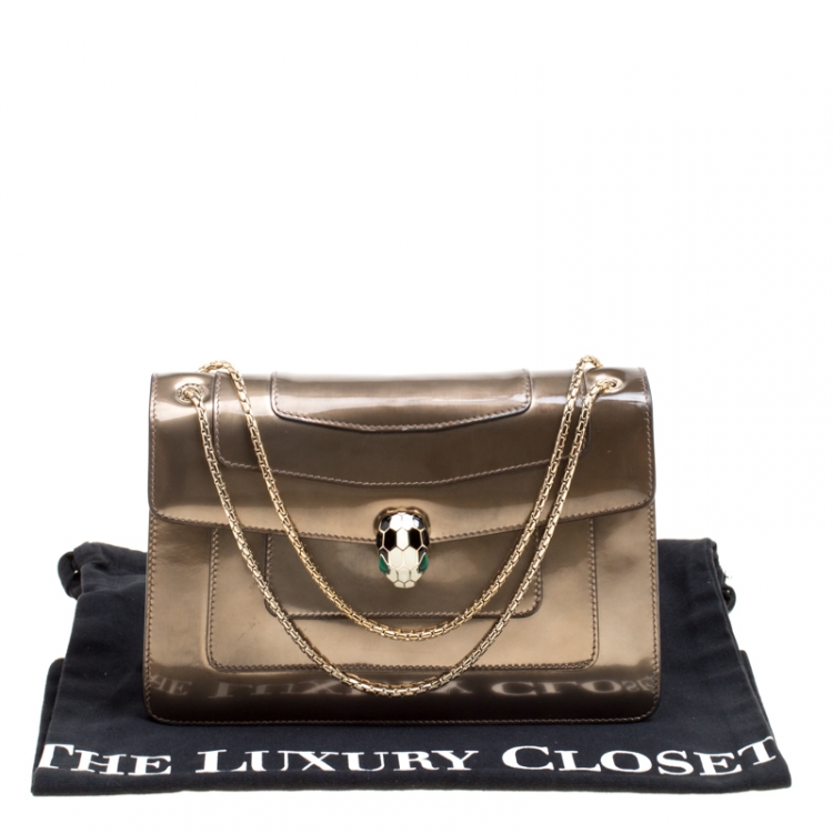 Pre Owned Bvlgari Brown Patent Leather Medium Serpenti Forever Shoulder Bag