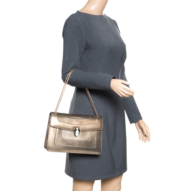 Pre Owned Bvlgari Brown Patent Leather Medium Serpenti Forever Shoulder Bag