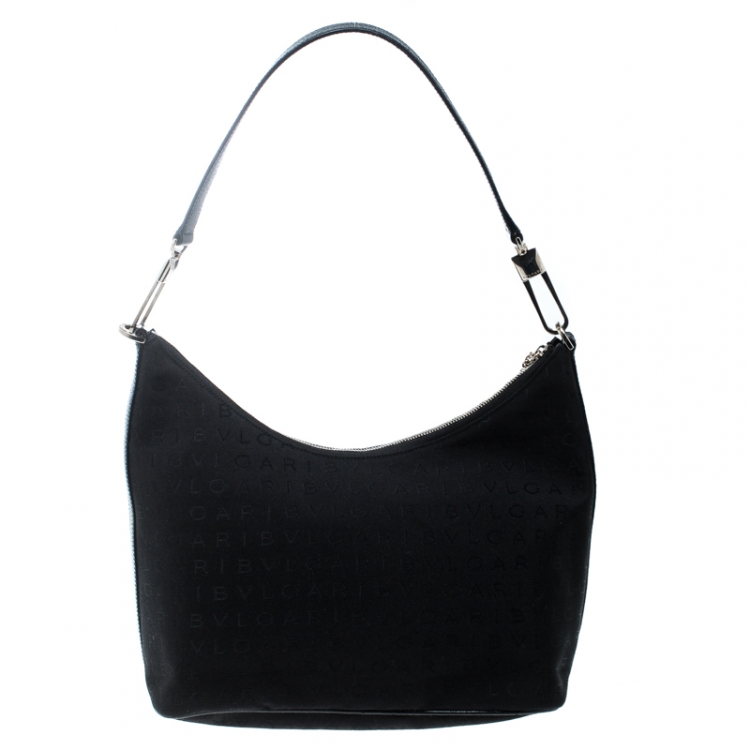 مملوكة مسبقًا Bvlgari Black Signature Fabric and Leather Medium Brigitte Hobo
