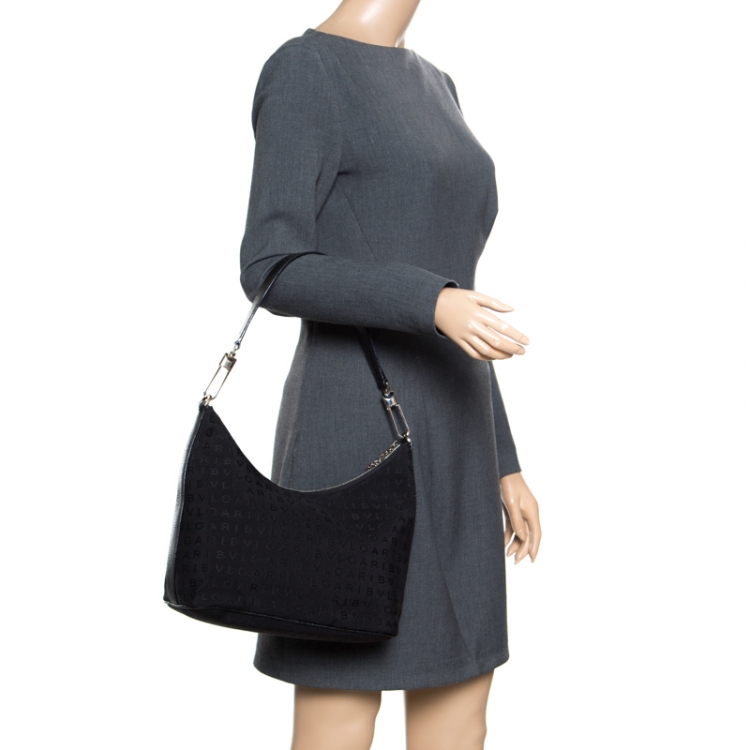 مملوكة مسبقًا Bvlgari Black Signature Fabric and Leather Medium Brigitte Hobo