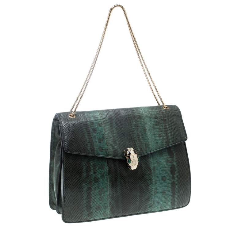 مملوكة مسبقًا Bvlgari Green Lizard Large Serpenti Forever Shoulder Bag