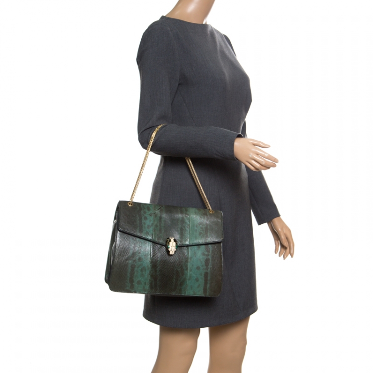 مملوكة مسبقًا Bvlgari Green Lizard Large Serpenti Forever Shoulder Bag