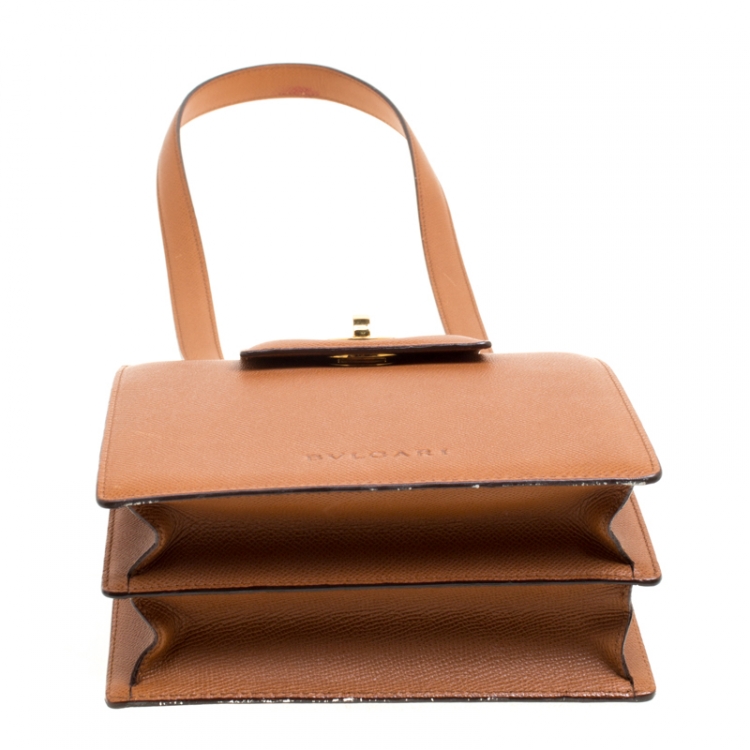 Pre Owned Bvlgari Brown Leather 3 Gussets Shoulder Bag