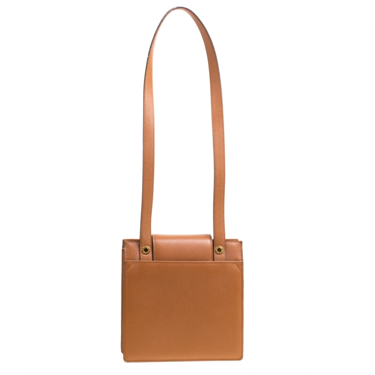 Pre Owned Bvlgari Brown Leather 3 Gussets Shoulder Bag