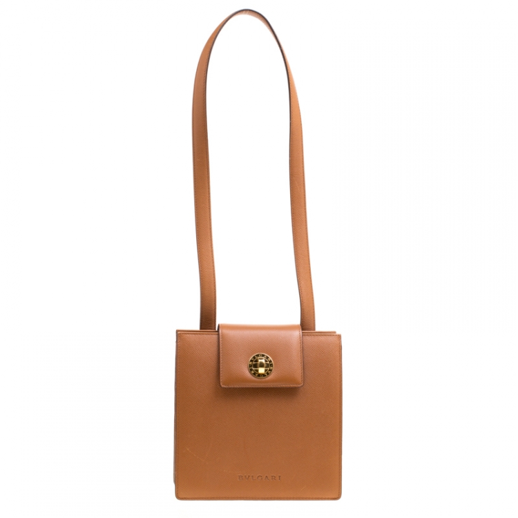 Pre Owned Bvlgari Brown Leather 3 Gussets Shoulder Bag