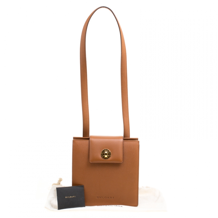 Pre Owned Bvlgari Brown Leather 3 Gussets Shoulder Bag