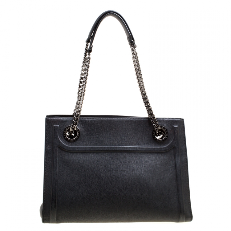 Pre Owned Bvlgari Black Leather Chain Shopping Tote