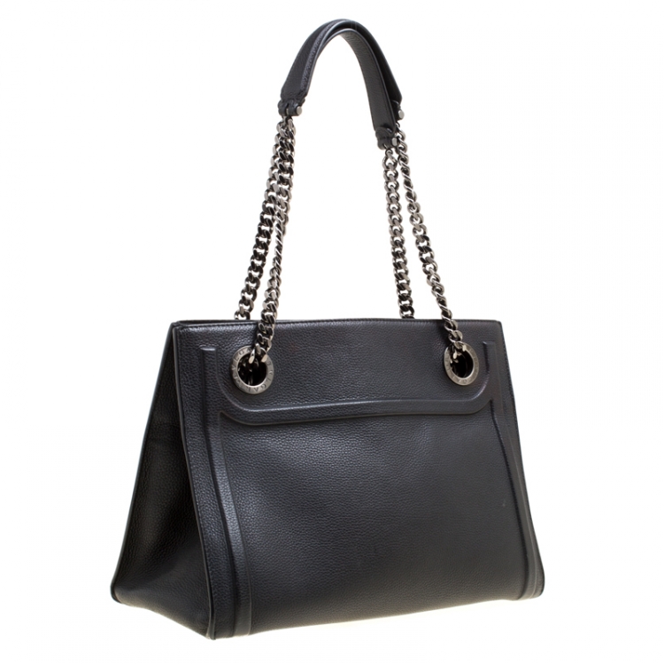 Pre Owned Bvlgari Black Leather Chain Shopping Tote