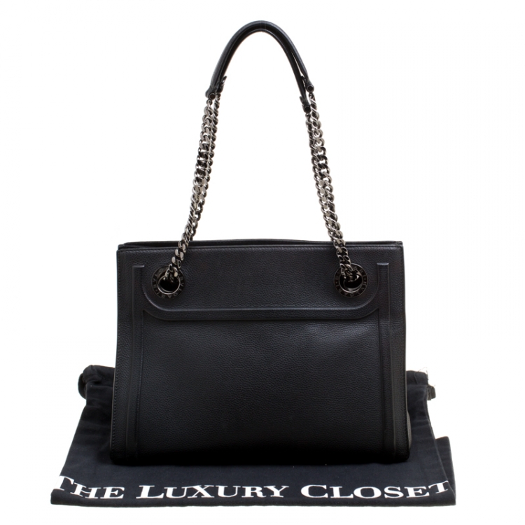 Pre Owned Bvlgari Black Leather Chain Shopping Tote