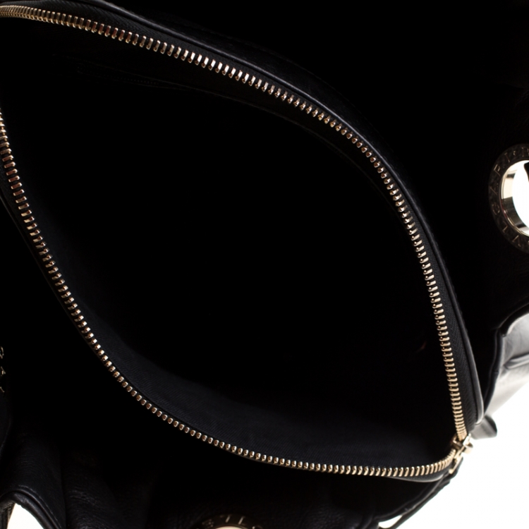 مملوكة مسبقًا Bvlgari Black Leather Ruched Hobo