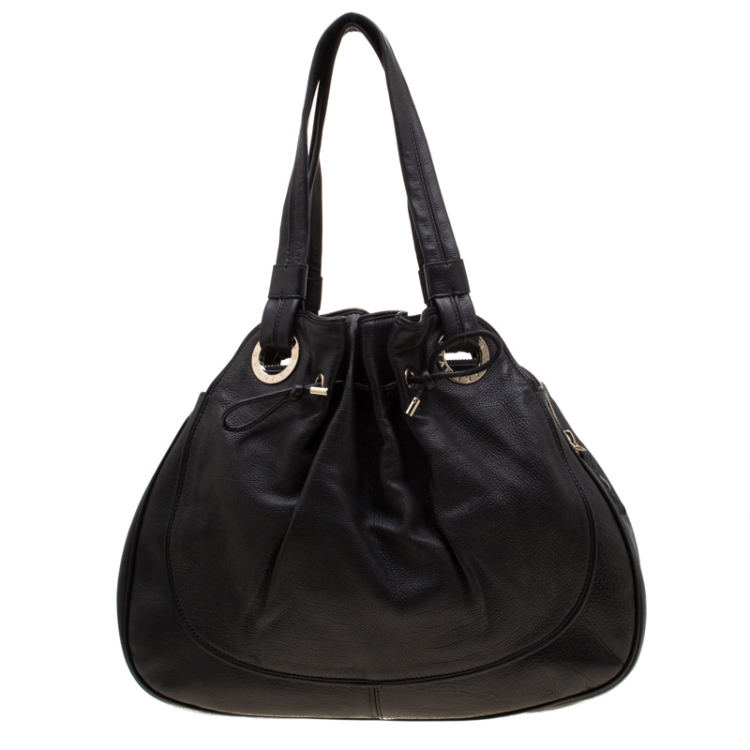 مملوكة مسبقًا Bvlgari Black Leather Ruched Hobo