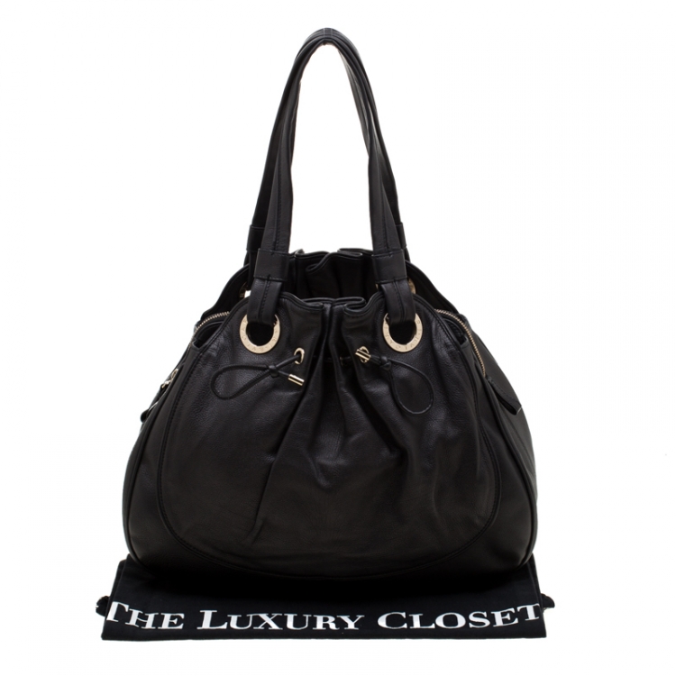 مملوكة مسبقًا Bvlgari Black Leather Ruched Hobo